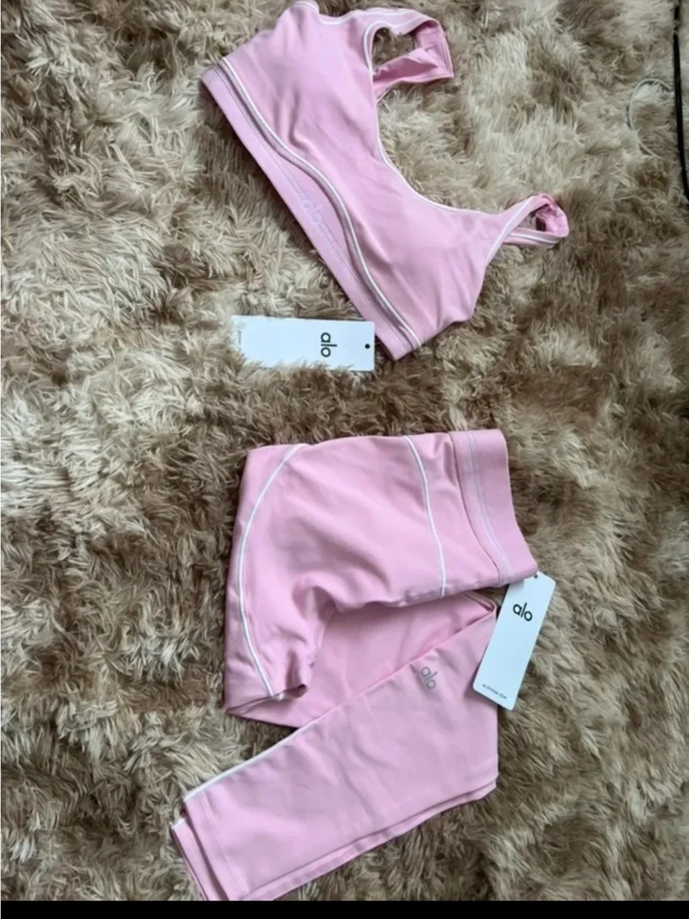 ALO Yoga Kids Pink Leggings and Sports Bra Set